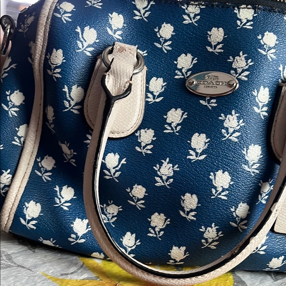 Coach Blue and White Floral Satchel